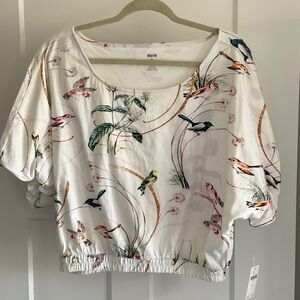 Anthropologie White Multicolor Bird Print Top